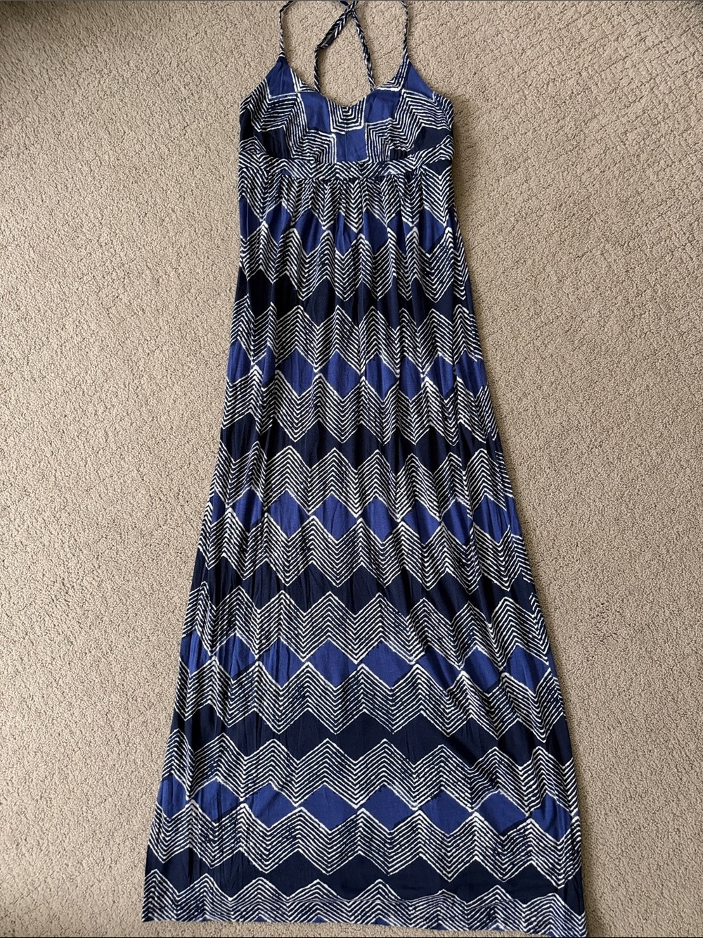 LOFT Navy and White Chevron Halter Maxi Dress with Braided Straps